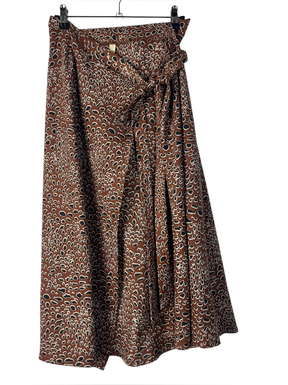 Boutique Tyche Brown & Black Circle Print Wrap Midi Skirt S